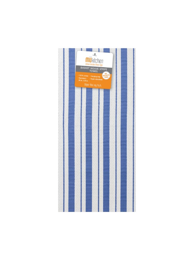 Mukitchen Seaside Stripe Pattern Basket Weave Kitchen Towel Blue and White 20 x 30 Inch 6619-2465 - Image 2